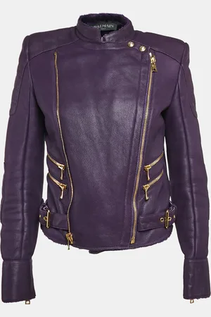 Balmain Shearling Trim Leather Zipper Detail Jacket M
