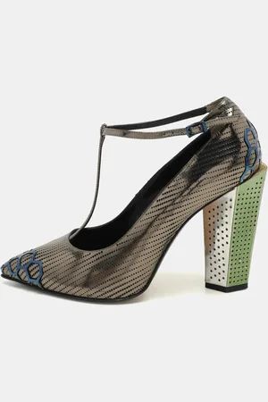 Fendi Perforated Leather T-Strap Pumps Size 41
