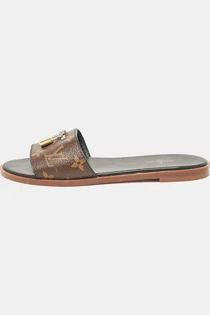 LOUIS VUITTON Monogram Canvas Lock It Flat Slides Size 37