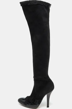 Saint Laurent Suede and Patent Leather Knee Length Boots Size 38