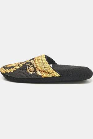 VERSACE /Yellow Fabric Crystal Embellished I Love Baroque Print Mules Size S