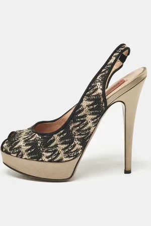 Missoni /Grey Lace and Satin Peep Toe Platform Slingback Pumps Size 38