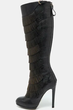 Sergio Rossi Lizard Embossed Leather Over The Knee Boots Size 35