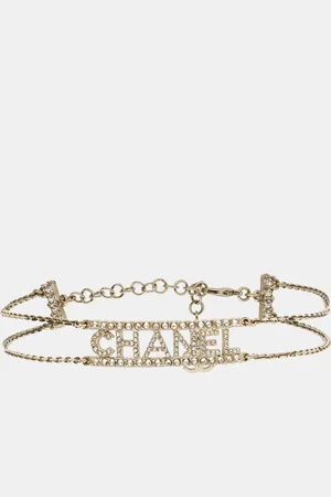 CHANEL Logo Crystal Tone Necklace