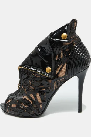 Alexander McQueen /Beige Patent Leather and Mesh Faithful Ankle Booties Size 38.5
