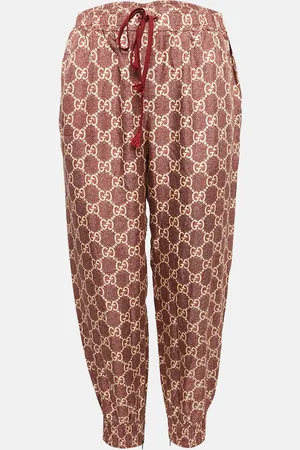 Gucci Burgundy GG Supreme Print Silk Joggers L