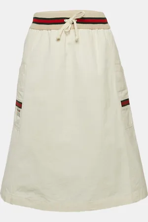 Gucci Web Stripe Trim Cotton Knee Length Skirt M