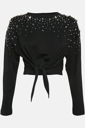 Sandro Rhinestone Jersey Tie-Front T-Shirt XS