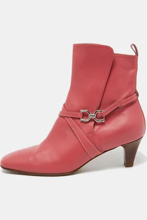 Salvatore Ferragamo Coral Leather Gancini Ankle Length Boots Size 39