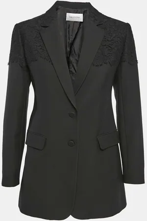 VALENTINO Wool Blend Lace Trim Detail Blazer M