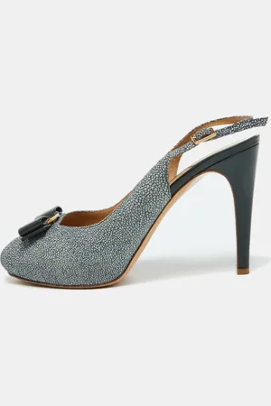 Salvatore Ferragamo Dark Stingray Vara Bow Slingback Pumps Size 39.5