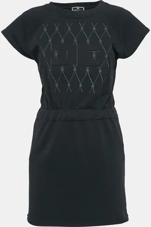 Elisabetta Franchi Logo Embossed Cotton Blend Knit Mini Dress S