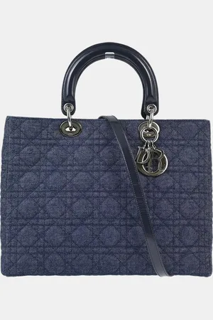 Dior Christian Navy Denim Lady Cannage Handbag