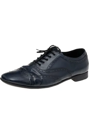 Prada Navy Brogue Leather Lace Up Oxfords Size 44