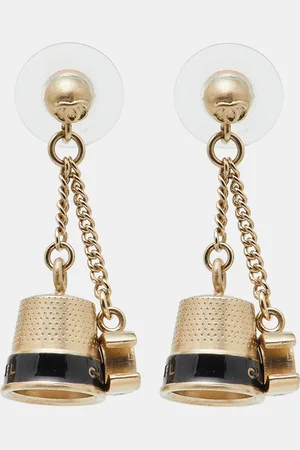 CHANEL CC Enamel Tone Bell Drop Earrings