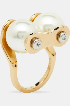 LOUIS VUITTON Speedy Faux Pearls Tone Metal Ring Size 50