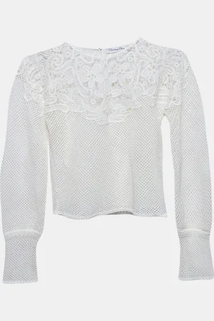Dior Christian Cotton Crochet Long Sleeve Top L