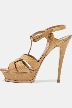 Saint Laurent Saint Laurent Croc Embossed Leather Tribute Platform Sandals Size 39