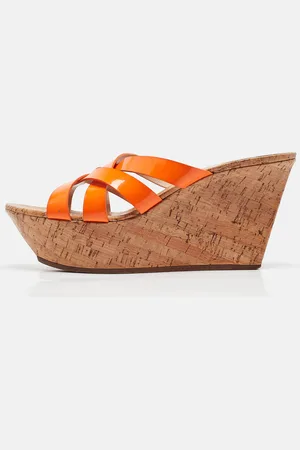 Casadei Patent Leather Cork Platform Wedge Slide Sandals Size 41