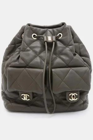CHANEL Khaki Lambskin Matelasse Backpack