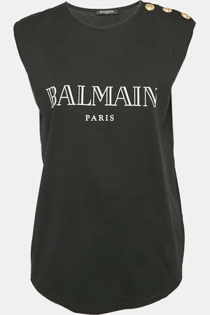 Balmain Logo Print Jersey Button Detail Tank Top S