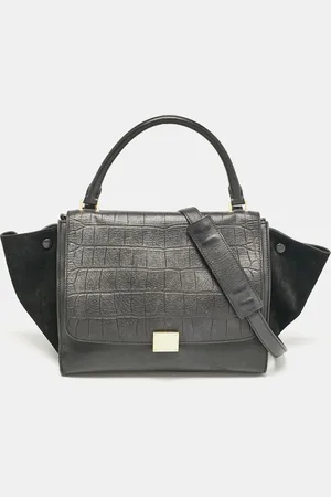 Céline Croc Embossed Leather and Suede Medium Trapeze Top Handle Bag