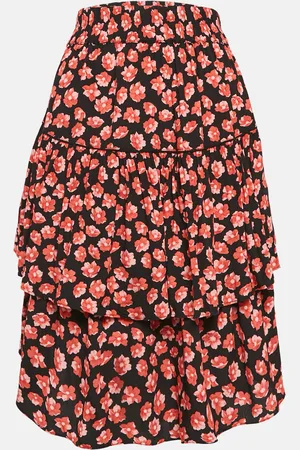 Ganni /Red Floral Print Lindale Crepe Tiered Short Skirt L