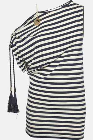 Elisabetta Franchi Jeans Marine Striped Jersey Asymmetric Top M