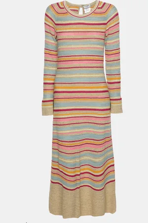 CHANEL Lurex Striped Knit Long Sleeve Dress M