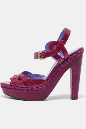 Sergio Rossi Patent Leather Wooden Platform Ankle Strap Sandals Size 39