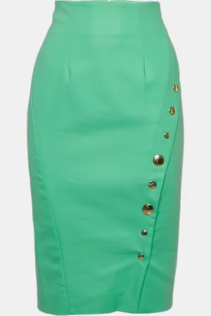 VERSACE Cotton Blend Button Detail Pencil Skirt M