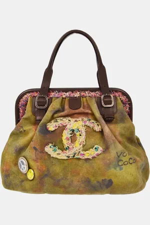 CHANEL Khaki Canvas Graffiti On The Pavement Tote Handbag