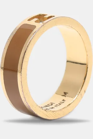 Fendi The sta Bi-color Enamel Gold Tone Band Ring Size 55