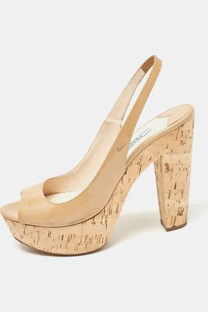 Prada Patent Leather Open Toe Cork Platform Slingback Sandals Size 38