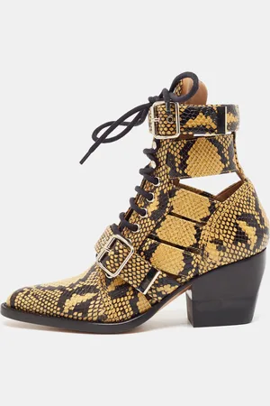 Chloé /Brown Python Embossed Leather Rylee Ankle Length Boots Size 36