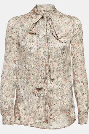VALENTINO Printed Silk Button Front Blouse M