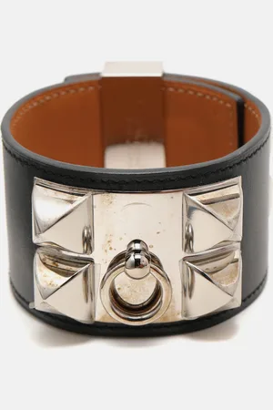 Hermès Leather Collier De Chien Palladium Plated Wide Bracelet L