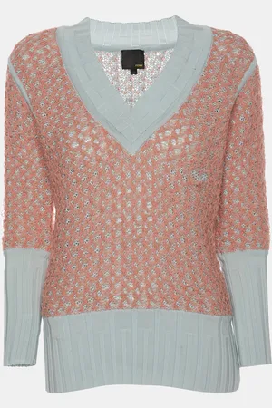 Fendi Peach/Light Blue Cotton Knit Blend Sweater S