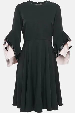 Roksanda Black Crepe Bell Sleeve Flared Midi Dress M