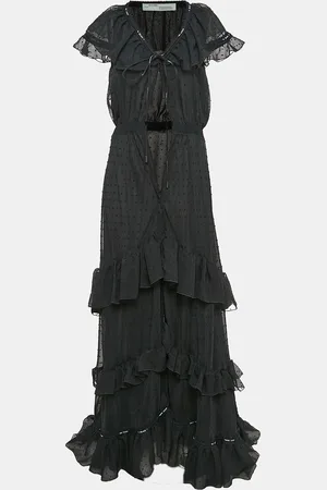 OFF-WHITE Swiss Dot Crepe Ruffled Wrap Maxi Dress M