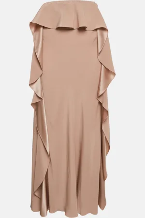 Alberta Ferretti Pink Sateen Silk Ruffled Maxi Skirt M