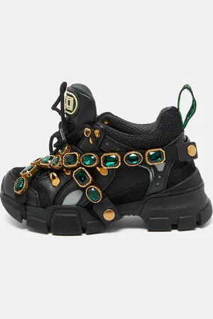 Gucci Mesh and Leather Flashtrek Reflective Removable Crystals Sneakers Size 34
