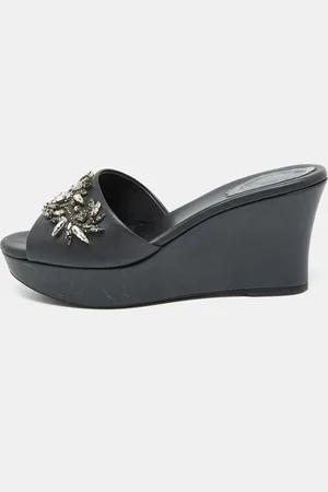 RENE CAOVILLA René Caovilla Leather Crystal Embellished Platform Wedge Sandals Size 36