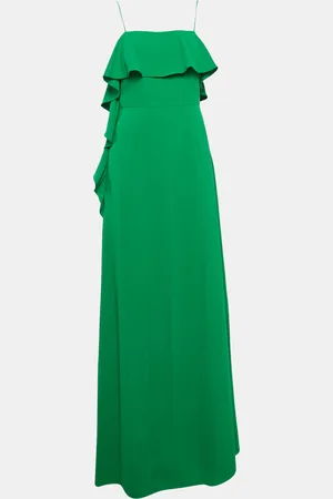 MONIQUE LHUILLIER Crepe Ruffled Maxi Slip Dress M