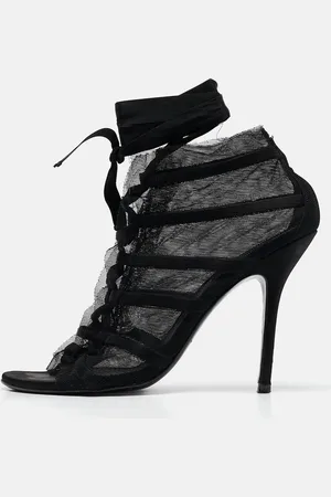 Dolce & Gabbana Mesh and Satin Lace Up Peep Toe Booties Size 40