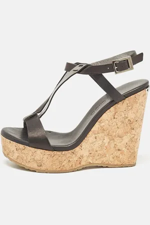Jimmy Choo Leather Native Cork Wedge Sandals Size 35.5
