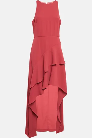 MONIQUE LHUILLIER Crepe Ruffled Asymmetric Midi Dress L