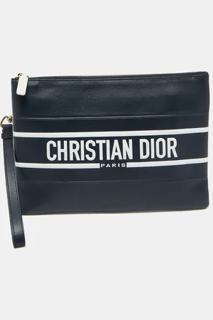 Dior /White Leather Logo Vibe Zip Clutch