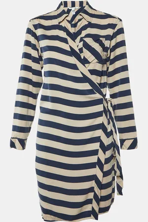 Diane von Furstenberg Striped Stretch Silk Wrap Dress M