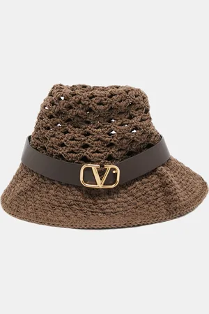VALENTINO Vlogo Leather Belted Crochet Fedora Hat M